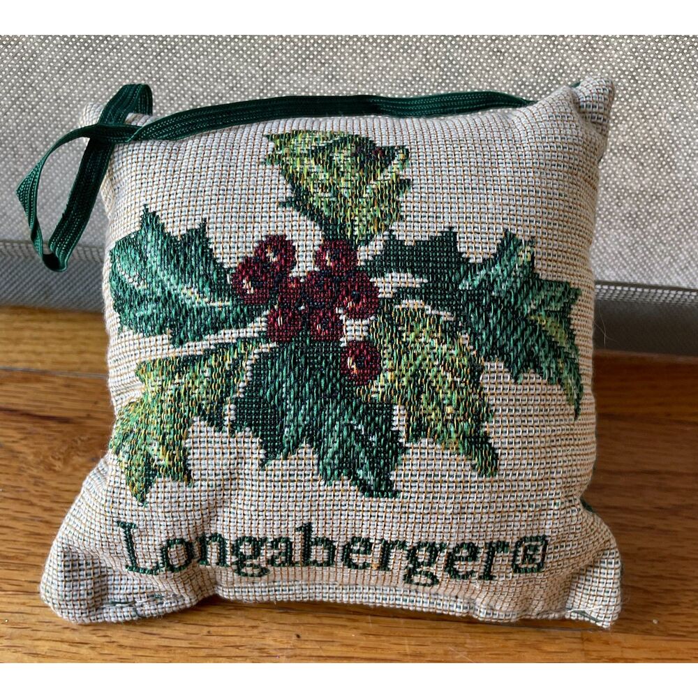 Longaberger Christmas Poinsettia Hanging Pillow 5x5 Tapestry Holiday Decor